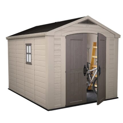 Keter 8’x11′ Factor Heavy Duty Plastic Garden Shed – Beige-oakleysgardenmachine- Free shipping