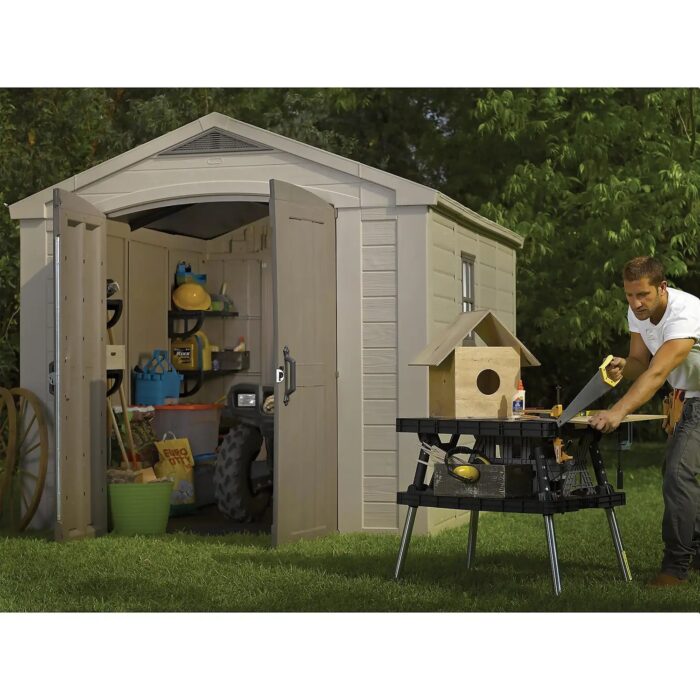 Keter 8’x11′ Factor Heavy Duty Plastic Garden Shed – Beige-oakleysgardenmachine- Free shipping