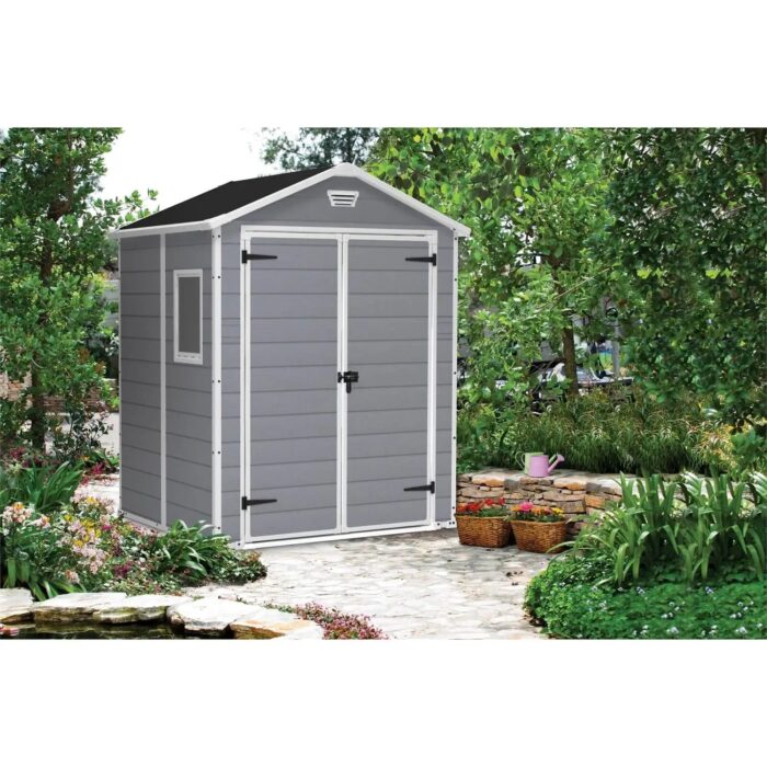 Keter 6′ x 5′ Manor Plastic Garden Storage Shed – Grey-oakleysgardenmachine- Free shipping