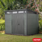 Keter 9’x 7′ Cortina Heavy Duty Plastic Pent Shed – Dark Green-oakleysgardenmachine- Free shipping