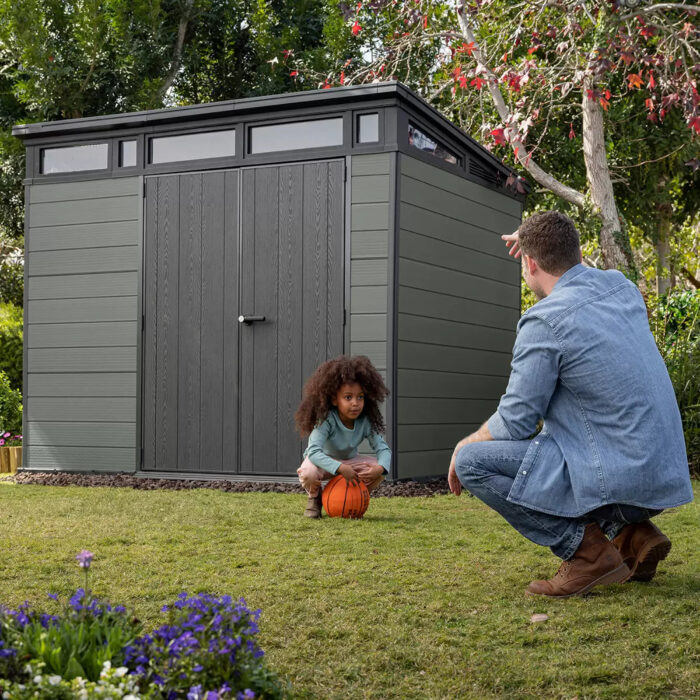 Keter 9’x 7′ Cortina Heavy Duty Plastic Pent Shed – Dark Green-oakleysgardenmachine- Free shipping