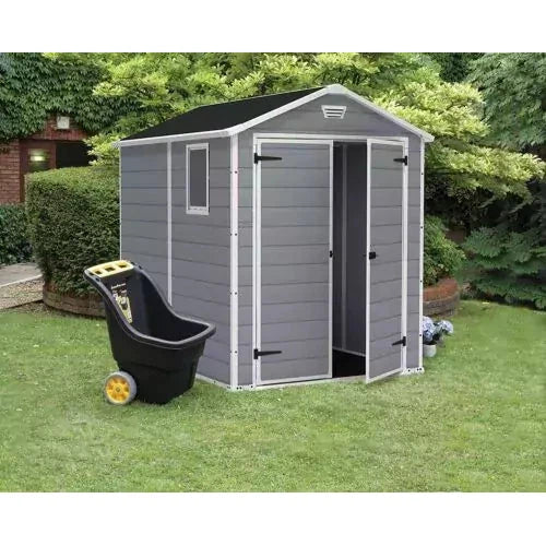 Keter 6′ x 8′ Manor Plastic Garden Storage Shed – Grey-oakleysgardenmachine- Free shipping