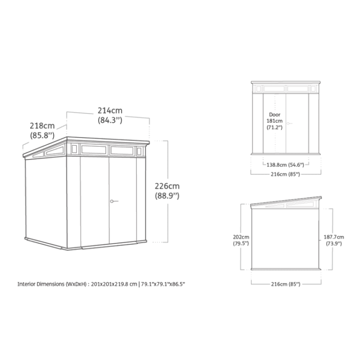 Keter 7’x 7′ Artisan Heavy Duty Plastic Pent Shed – Grey-oakleysgardenmachine- Free shipping