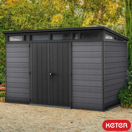 Keter 11’x 7′ Cortina Heavy Duty Plastic Pent Shed – Dark Grey-oakleysgardenmachine- Free shipping