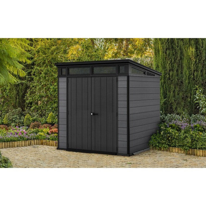 Keter 7’x 7′ Cortina Heavy Duty Plastic Pent Shed – Dark Grey-oakleysgardenmachine- Free shipping