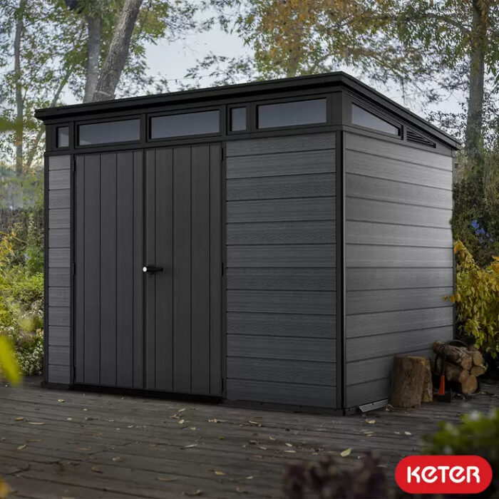 Keter 9’x 7′ Cortina Heavy Duty Plastic Pent Shed – Dark Grey-oakleysgardenmachine- Free shipping