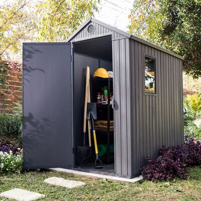 Keter 4’x6′ Darwin Heavy Duty Plastic Garden Shed – Grey-oakleysgardenmachine- Free shipping