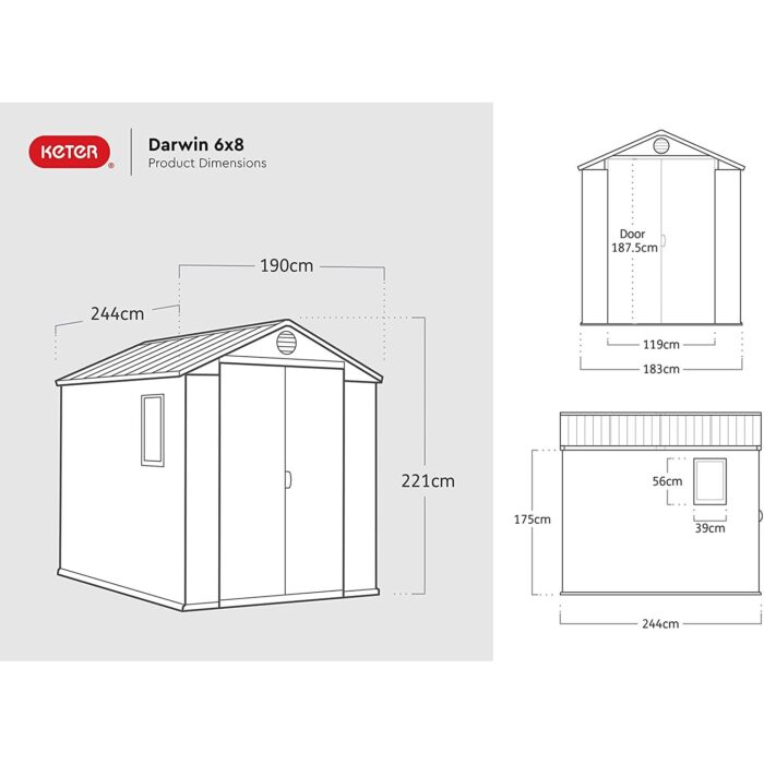 Keter 6’x8′ Darwin Heavy Duty Plastic Garden Shed – Grey-oakleysgardenmachine- Free shipping