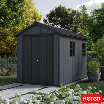 Keter 7.5’x9′ Newton Plus Front Entry Plastic Shed – Dark Grey-oakleysgardenmachine- Free shipping