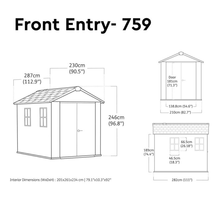 Keter 7.5’x9′ Newton Plus Front Entry Plastic Shed – Dark Grey-oakleysgardenmachine- Free shipping