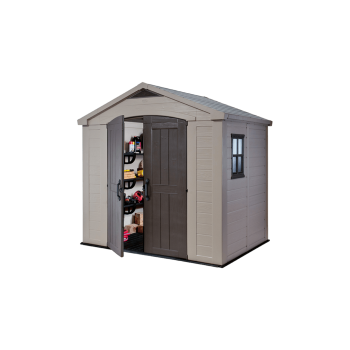 Keter 8’x6′ Factor Heavy Duty Plastic Garden Shed – Beige-oakleysgardenmachine- Free shipping