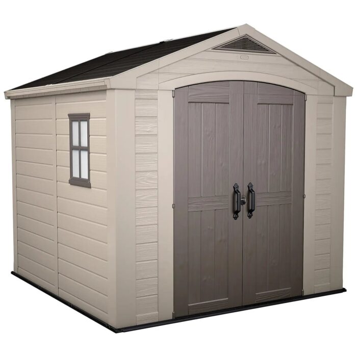 Keter 8’x8′ Factor Heavy Duty Plastic Garden Shed – Beige-oakleysgardenmachine- Free shipping