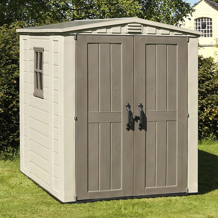 Keter 6’x6′ Factor Heavy Duty Plastic Garden Shed – Beige-oakleysgardenmachine- Free shipping