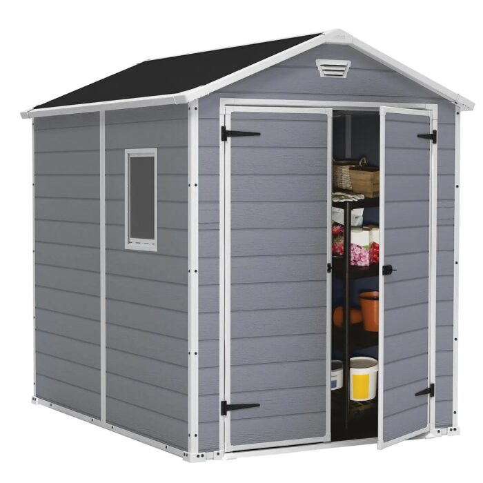 Keter 6′ x 8′ Manor Plastic Garden Storage Shed – Grey-oakleysgardenmachine- Free shipping