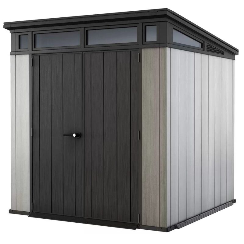 Keter 7’x 7′ Artisan Heavy Duty Plastic Pent Shed – Grey-oakleysgardenmachine- Free shipping