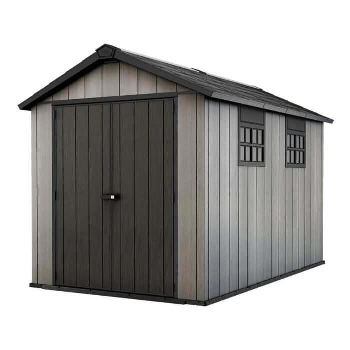 Keter 7.5′ x 11′ Oakland Heavy Duty Plastic Shed – Grey-oakleysgardenmachine- Free shipping