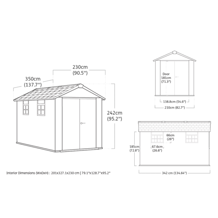 Keter 7.5′ x 11′ Oakland Heavy Duty Plastic Shed – Grey-oakleysgardenmachine- Free shipping