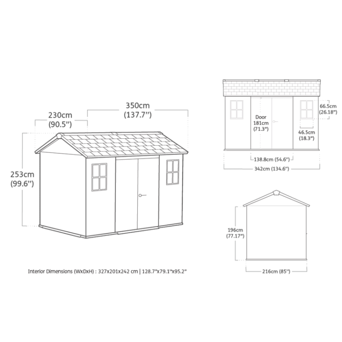 Keter 11’x 7.5′ Oakland Heavy Duty Plastic Shed – Grey Single Entrance-oakleysgardenmachine- Free shipping