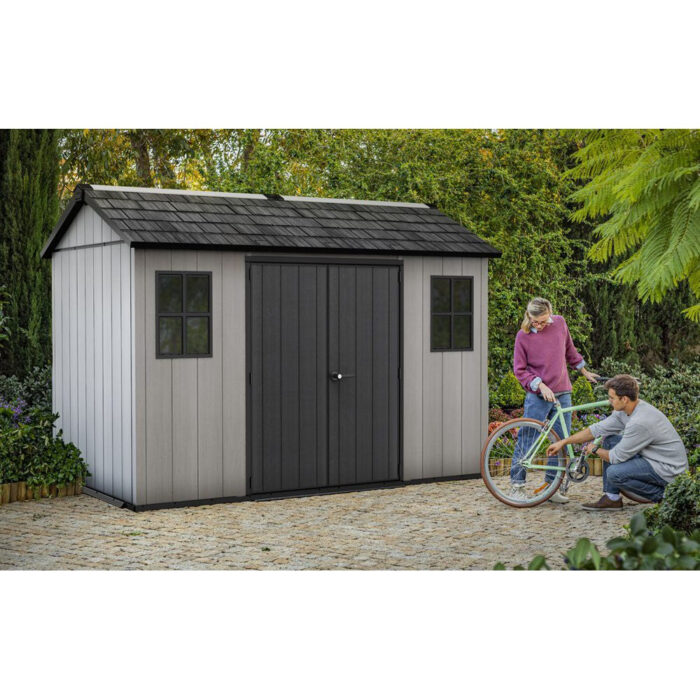 Keter 11’x 7.5′ Oakland Heavy Duty Plastic Shed – Grey Single Entrance-oakleysgardenmachine- Free shipping