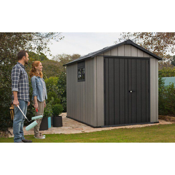 Keter 7.5′ x 9′ Oakland Heavy Duty Plastic Shed – Grey-oakleysgardenmachine- Free shipping