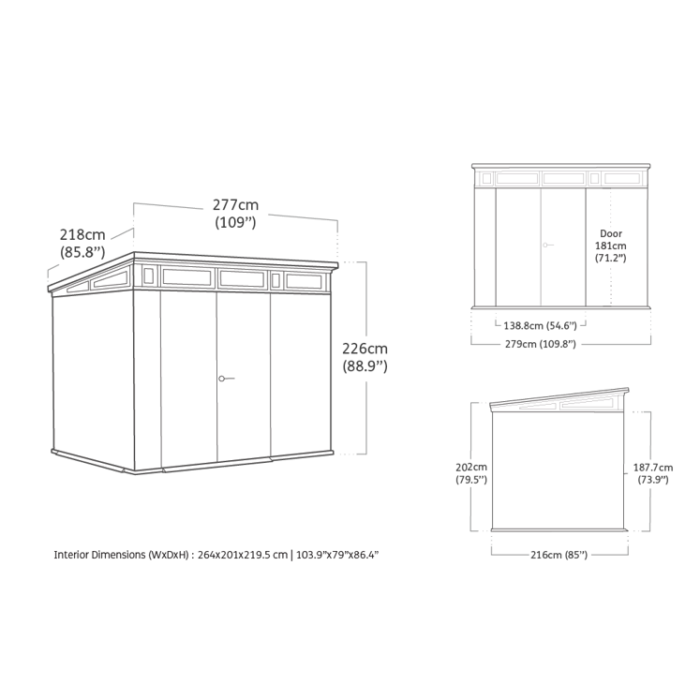 Keter 9’x 7′ Cortina Heavy Duty Plastic Pent Shed – Green-oakleysgardenmachine- Free shipping