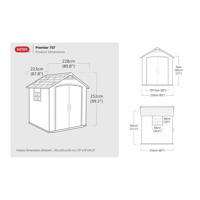 Keter 7.5’x7′ Premier Heavy Duty Plastic Shed – Grey-oakleysgardenmachine- Free shipping