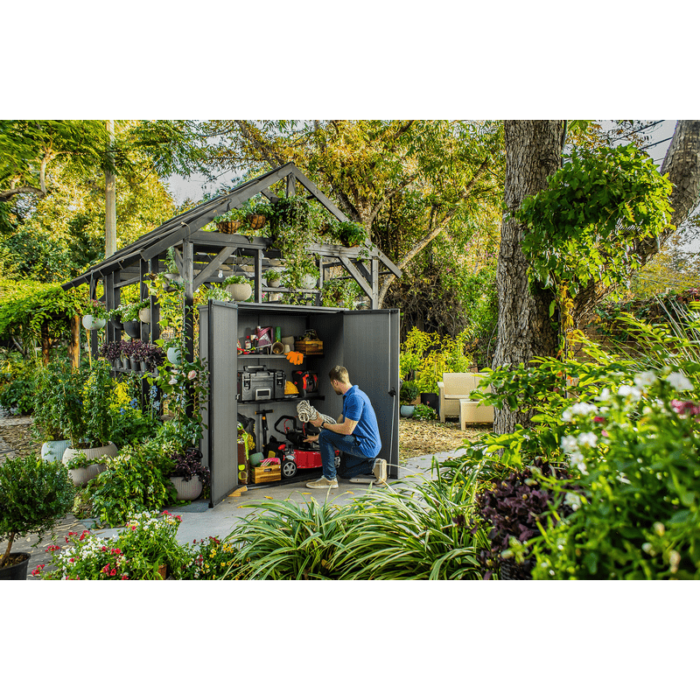 Keter 4’x2′ Cortina Alto Heavy Duty Vertical Plastic Garden Shed with Shelves-oakleysgardenmachine- Free shipping